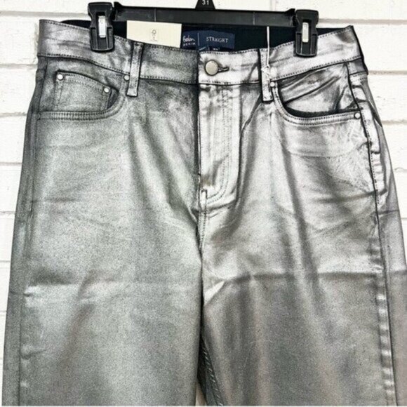 Boden Metallic Denim Straight‑Leg Jeans • Size 12 • Statement Shine - Picture 2 of 9